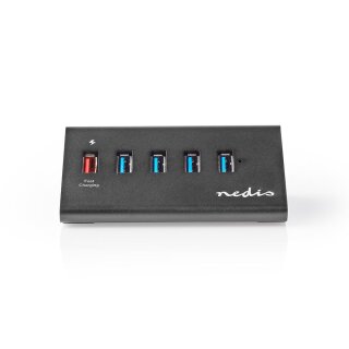 5 Port USB 3.0 Hub QC3.0 / USB 3.2 Verteiler Weiche Aktiv mit Netzteil 5Gbps Highspeed