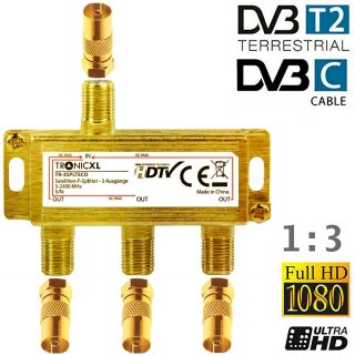 3-Fach Gold Koaxverteiler Antennenverteiler Verteiler Koax Buchse TV Splitter Adapter