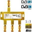 3-Fach Gold Koaxverteiler Antennenverteiler Verteiler Koax Buchse TV Splitter Adapter