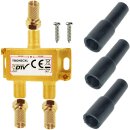 Sat Splitter 2-Fach + F-Stecker + Wetterschutz Kappe...