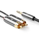 Highend Stereo-Audiokabel | 3,5-mm-Stecker – 2x Cinch-Stecker | Stahlgrau | Verstärktes Kabel