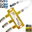 3-Fach IEC GOLD Sat Splitter Verteiler Antennenverteiler 3fach TV Kabel Adapter Kabelfernsehen Koax