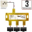 3-Fach IEC GOLD Sat Splitter Verteiler Antennenverteiler 3fach TV Kabel Adapter Kabelfernsehen Koax