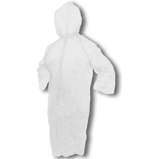 50 STÜCK Overall Besuchermantel Folienoverall Einweg Schürzen Einwegschürzen Metzger Plastik Maler/Küche/Bistro/Fleischer/Schlachter Einmal Einmalschürze Kunststoff Kittel (weiß)