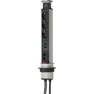Einbau Steckdosenleiste Schreibtisch versenkbar 3fach + 2x CAT6 RJ45 + 2x USB