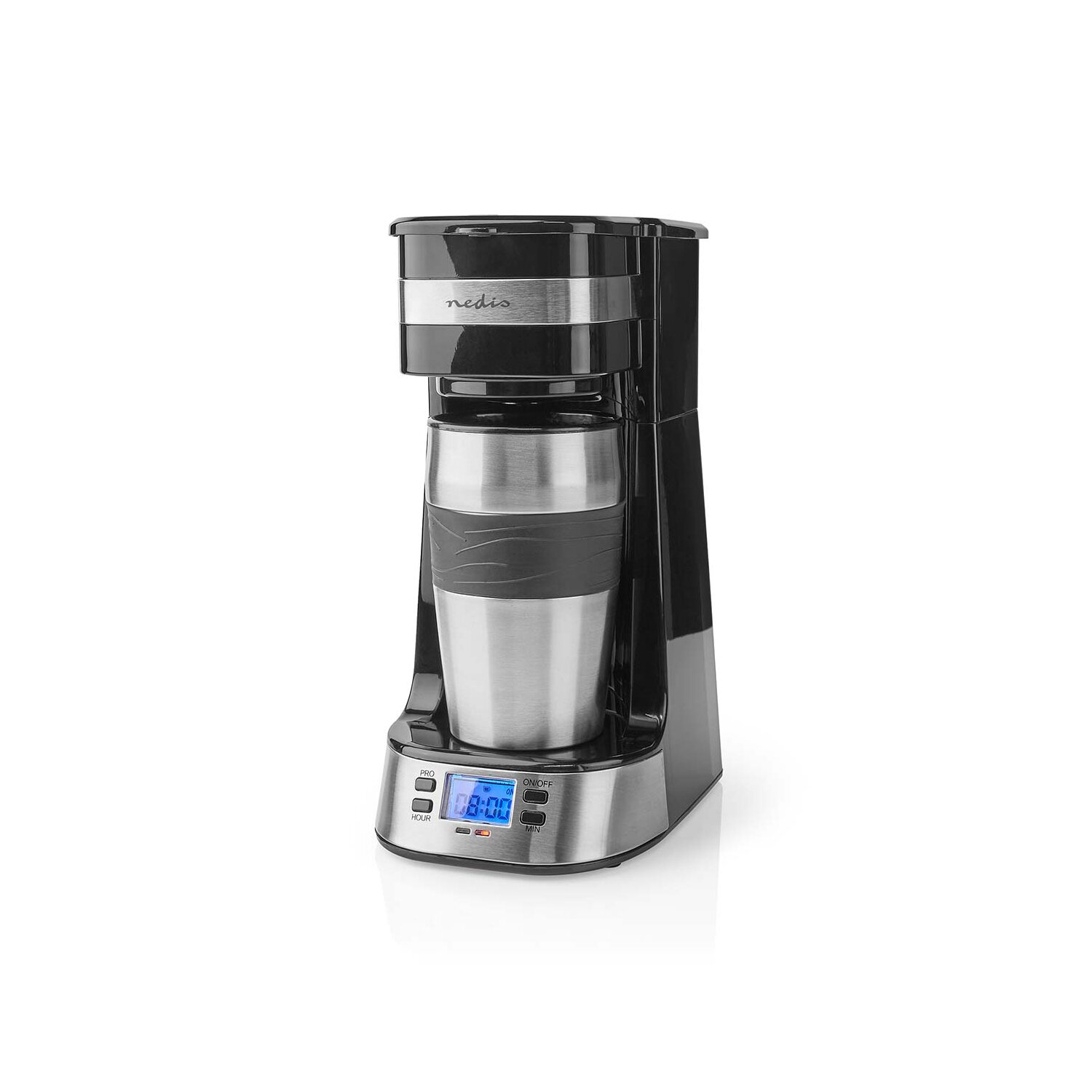 1TassenKaffeemaschine mit Timer Edelstahl silber + schwarz Thermobe