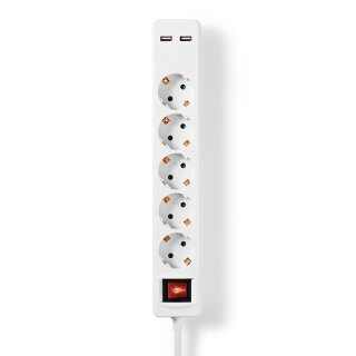 5-fach Schuko Steckdosenleiste + 2x USB Ports mit Ein / Aus Schalter