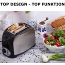 Toaster mit Brötchenaufsatz Edelstahl Schwarz Auftau und Aufback Funktion