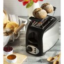 Toaster mit Brötchenaufsatz Edelstahl Schwarz Auftau und Aufback Funktion