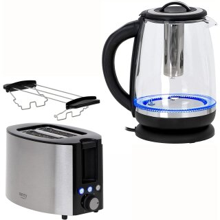Set Toaster mit Brötchen-Aufsatz + Wasserkocher Temperatur einstellbar + Tee-Sieb Tee-Kocher