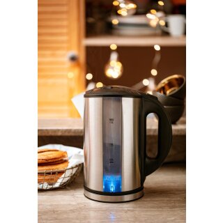 Groer Wasserkocher Edelstahl - 1,7 l Liter - 2000W - Edelstahlkessel Auto-off & Trockenlaufschutz