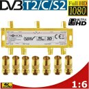 Antennenverteiler 6-fach gold Koax Sat Splitter TV Kabelfernsehen Coax Verteiler