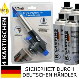 Lötbrenner Gasbrenner + 4 Gas Kartuschen Set Lötlampe Piezo, 14,90 €