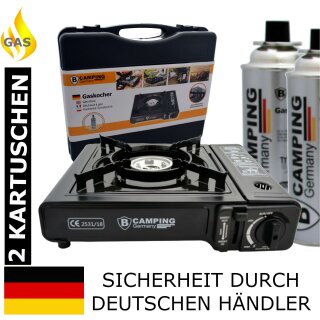 Gaskocher Set mit 2x Butan Gas Kartusche Campingkocher tragbar mobil