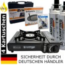 XXL Gaskocher Set mit Flambier brenner + Grill Platte + 4 Gas Kartuschen