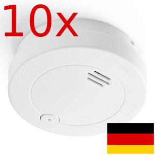10 Stück Rauchmelder EN14604 Feuermelder Rauch Feuer Alarm Sirene + Batterie Set