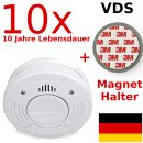 10 Stück 10 Jahre Rauchmelder mit Magnethalterung...