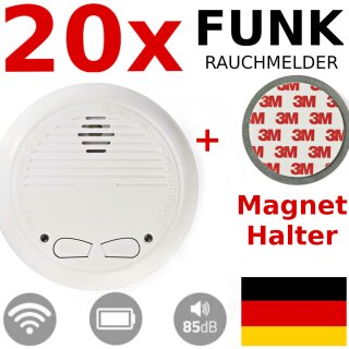 20 Stück Funkrauchmelder Funk Rauchmelder + Magnet-Halterung Wireless Feuer Melder
