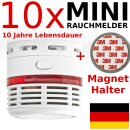 10 Stück Mini Rauchmelder Feuermelder + Magnethalterung 10 Jahre Batterie Jahres