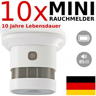 10 Stück Profi Rauchmelder 10 Jahres Batterie Mini ohne Schrauben Set