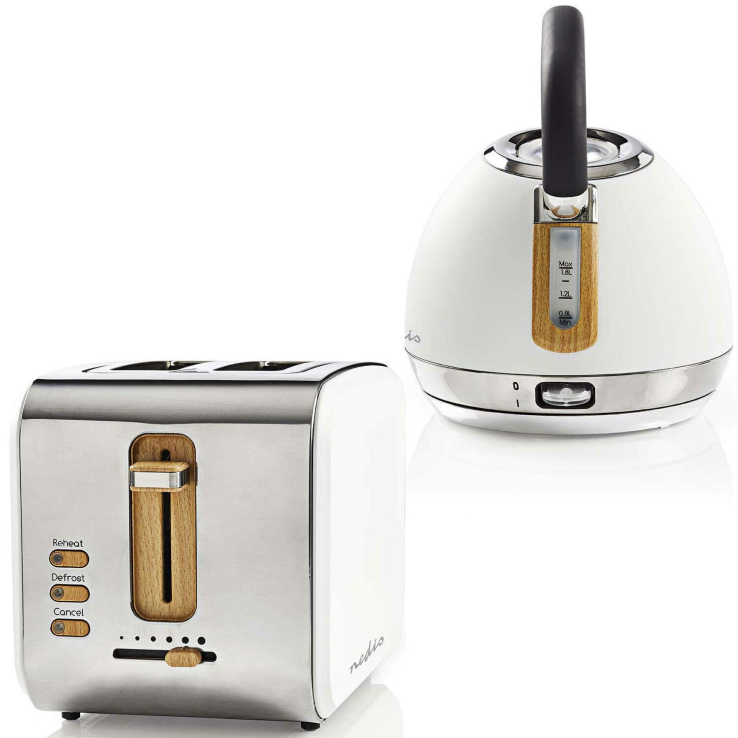 Retro Frühstücksset Toaster Wasserkocher Holz Design Edelstahl weiß s, 99,90 €