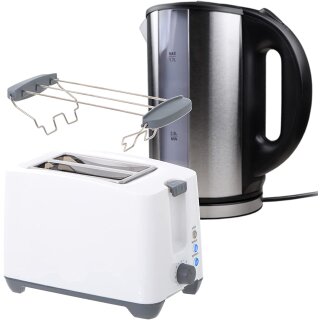 1,7L Wasserkocher Edelstahl + Toaster weiß Frühstück Set küche Geräte silber