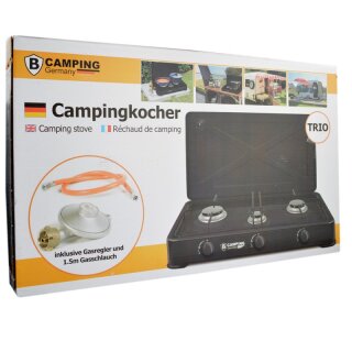 Gaskocher Trio 3-fach Kochfeld Camper Camping mit Schlauch Druckminderer