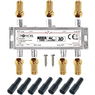 6-Fach Sat Splitter + Wetterschutz + F-Stecker Verteiler Weiche DVBT DVBT2 DVBC