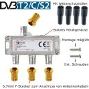 3-Fach Sat Splitter Antennenverteiler TV F-Stecker Adapter Wetterschutz DC-Durchlass