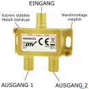 2-Fach Antennenverteiler Splitter mit Sat Verstärker digital HD Satellit TV