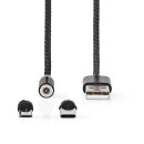 USB Ladekabel magnetisch USB-C + Micro-B Stecker Kabel Smartphone Handy Ladegerät