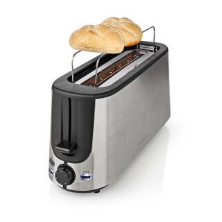 Edelstahl Langschlitztoaster Langschlitz Toaster mit Brötchenaufsatz schwarz silber 2 Scheiben