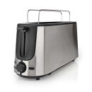 Edelstahl Langschlitztoaster Langschlitz Toaster mit Brötchenaufsatz schwarz silber 2 Scheiben