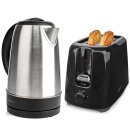 1,7L Wasserkocher silber + Toaster schwarz Set Frühstück Frühstücksset