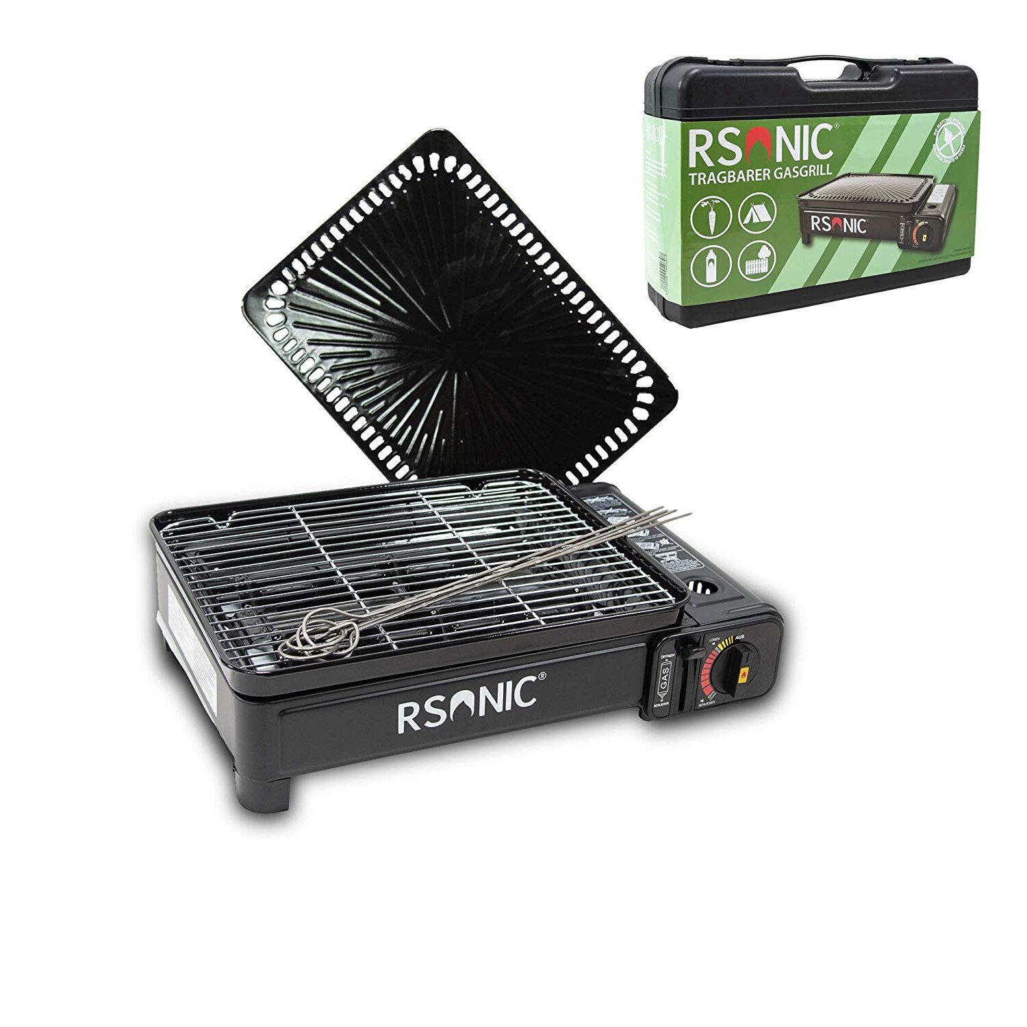 Camping Gasgrill tragbar + 5x Gas Kartusche Kartuschen Set I Gaskoche
