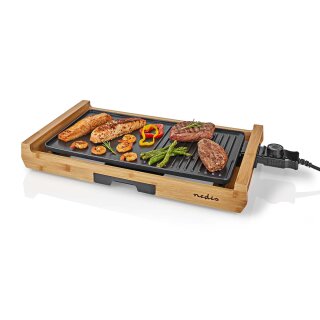 Elektro Tischgrill elektrisch Grill Grillplatte Pfanne Bambus
