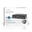 Digital-Audio-Switch | 4-Wege | Anschlüsse – Eingang: DC Power / 4x TosLink | Anschlüsse – Ausgang: TosLink Buchse | Druckknopf / Fernbedienung / Handbuch | Metall | Schwarz