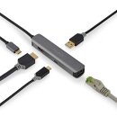 USB Multi-Port-Adapter | USB 3.2 Gen 1 | USB-C™ Stecker | HDMI™ Ausgang / RJ45 Buchse / USB-A Buchse / USB-C™ Buchse | 5 Gbps | 0.20 m | Rund | Vergoldet | PVC | Anthrazit | Box
