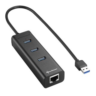 Sharkoon 4 Port USB-Hub Alu 3.0 RJ45 Internet Erweiterung Pc Weiche Splitter