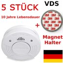 5 Stück 10 Jahre Rauchmelder mit Magnethalterung VDS...