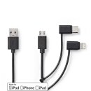 3in1 Ladekabel USB - A auf USB-C MICRO-B für Apple Lightning 8-Pin iPhone Smartphone Tablet Kabel