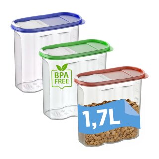 3 Stück Vorratsbehälter Schüttdose 1,7l Frischhaltedosen BPA FREI Schüttdosen Kunststoff Streudose
