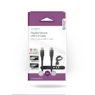 Silikon USB Typ C Kabel Schnellladen Ladekabel 60W 1,5m Smartphone Handy Kabel schwarz