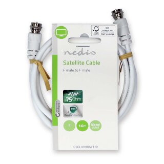 1m F-Stecker Kabel Antennenkabel Sat DVB-S2 DVBS2 Fernseher weiß 75Ohm