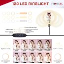 120 LED XL Ringlicht für Stativ I Ring Light mit Handyhalter Smartphone ohne Tripod 1/4" Adapter I für YouTube Video Streaming Smartphone TikTok Live-Streaming