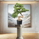 Große Kunstpflanze Deko Bonsai Steineibe Eibe 90x60cm mit Topf künstlich Kunststoff Dekoration