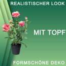 Kunstpflanze Rosenbusch Rose Rosen pink mit Topf 58cm...