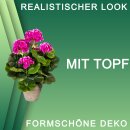 Kunstpflanze Geranie Geranienbusch mit Topf Zement 34cm Deko Busch