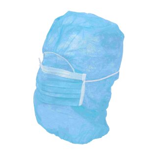 1000 Stück Astrohaube Haarnetz mit Mundschutz Vlieshaube Einmalhaube OP Cap blau