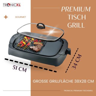 Elektro Tischgrill Grill mit Glas Deckel mit großer Grillfläche 2 Zon, 49,90 €
